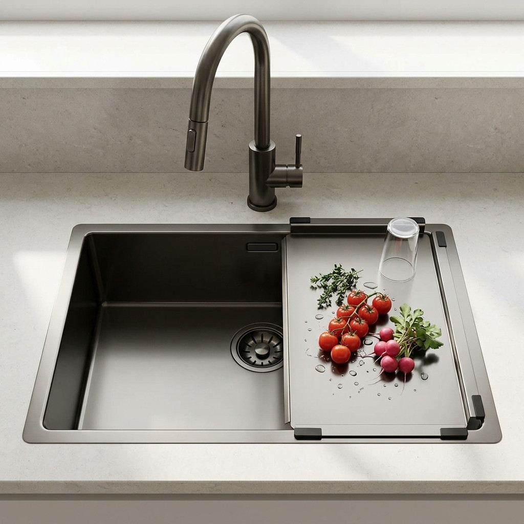 Pure.Sink Comfort Lavello in acciaio inossidabile 55x40 cm finitura rivestimento PVD raggio di 10 mm montaggio sotto piano a filo piano e incasso a filo piano codice PCM5540-61 Gun Metal